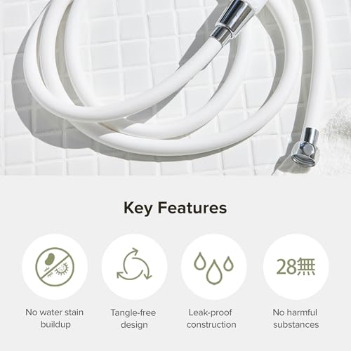 BODIBEAM Shower Hose Extra Long 79 Inches with Automatic Residual Water Discharge 360 Degree Rotation Replacement Hand Held Shower Hose for Shower Head Made in Korea Pure White - Image 3
