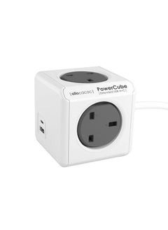 Allocacoc PowerCube Extended 4 Sockets 15m Cable 1 USB A  1 USBC Ports Grey 