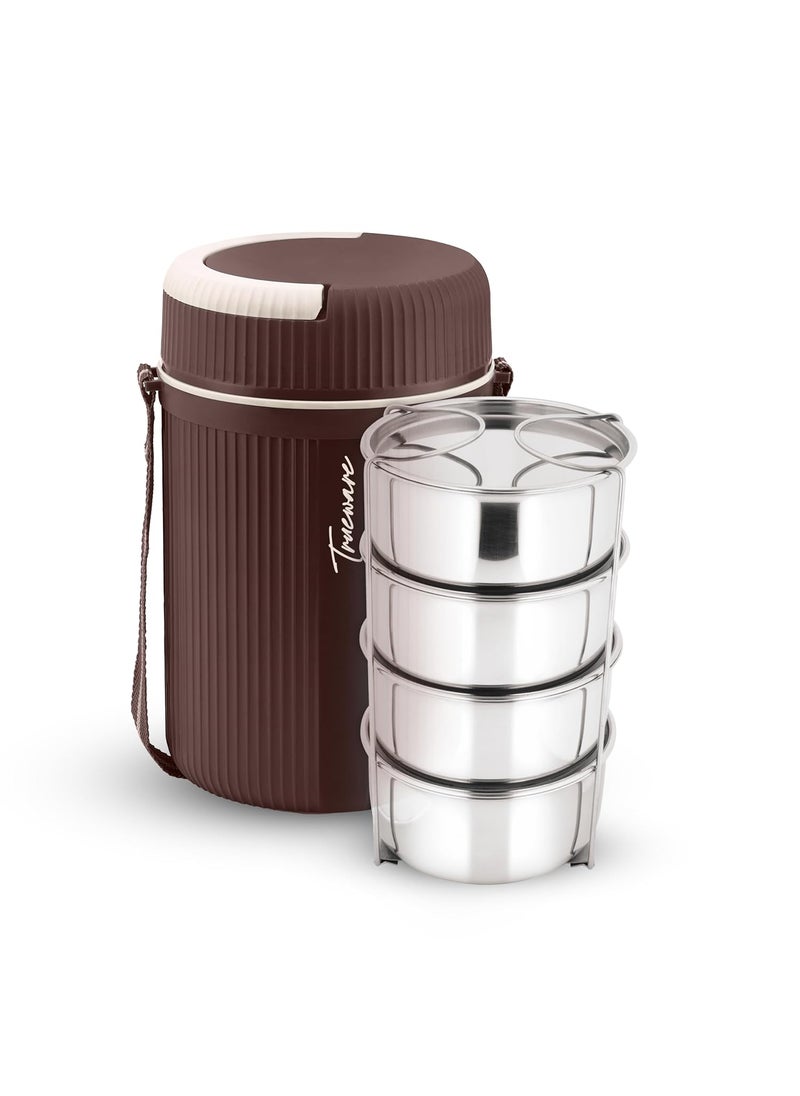 Trueware Trueware Quick Meal 4 Insulated Thermoware Hot Lunch Box with 4 SS Container 300 ML Each Office Lunch Box BPA Free Food Grade Brown Extra Large  - Image 1