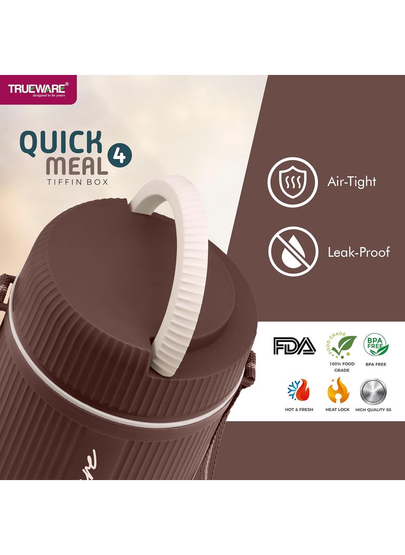 Trueware Trueware Quick Meal 4 Insulated Thermoware Hot Lunch Box with 4 SS Container 300 ML Each Office Lunch Box BPA Free Food Grade Brown Extra Large  - Image 5