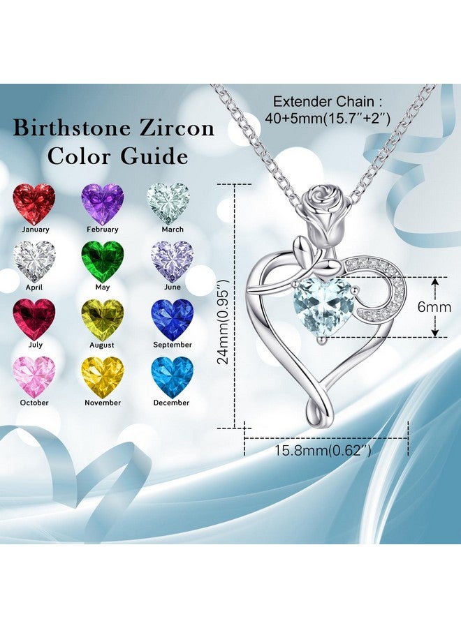 NINAMAID Heart Birthstone Necklace 925 Sterling Silver For Women Jewelry Flower Necklace For Mom Women Her Sister - Image 2