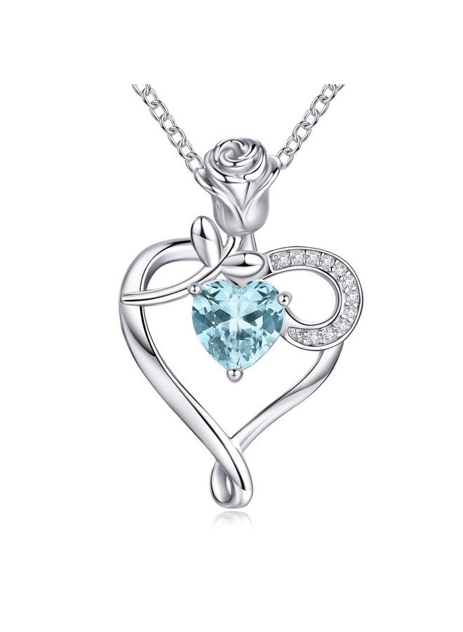 NINAMAID Heart Birthstone Necklace 925 Sterling Silver For Women Jewelry Flower Necklace For Mom Women Her Sister - Image 1
