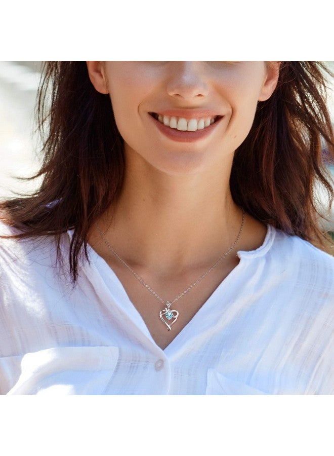NINAMAID Heart Birthstone Necklace 925 Sterling Silver For Women Jewelry Flower Necklace For Mom Women Her Sister - Image 3