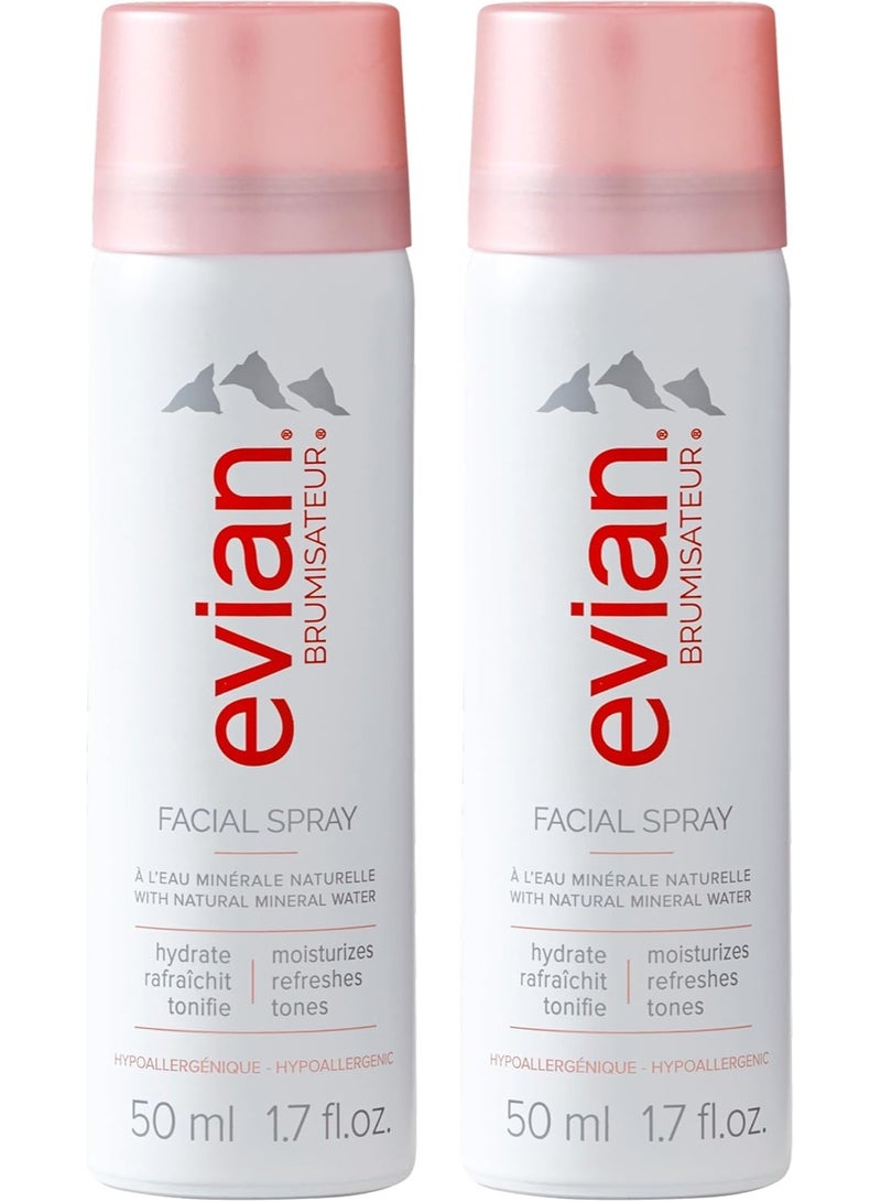 إيفيان بخاخ للوجه من إيفيان لترطيب البشرة وبلند الميك أب، مناسب لكل أنواع البشرة، 2 × 50 مل - Image 1
