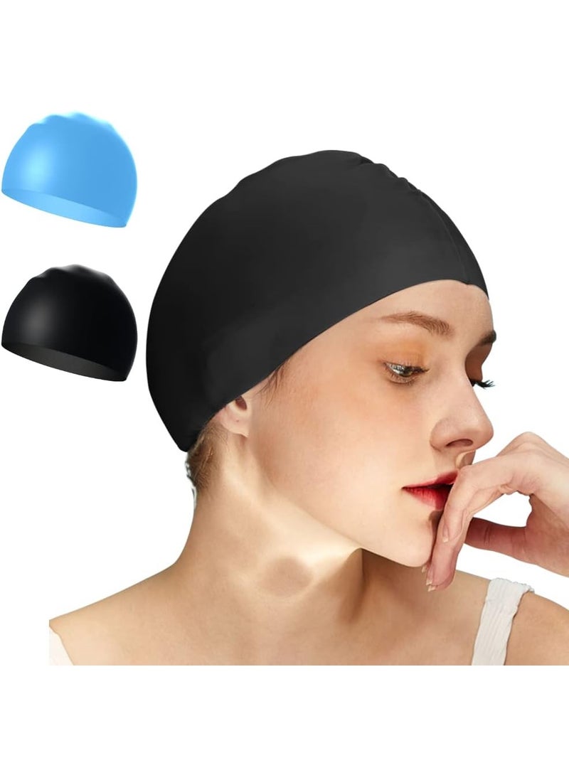 SUCITY 2 Pcs Swim Hats,Silicone Swim Caps with Great Flexibility for Head Protection, Waterproof Swimming Caps with Good Sealing, Durable Silicone Swimming Hats with Internal Non-slip Texture Design - Image 1