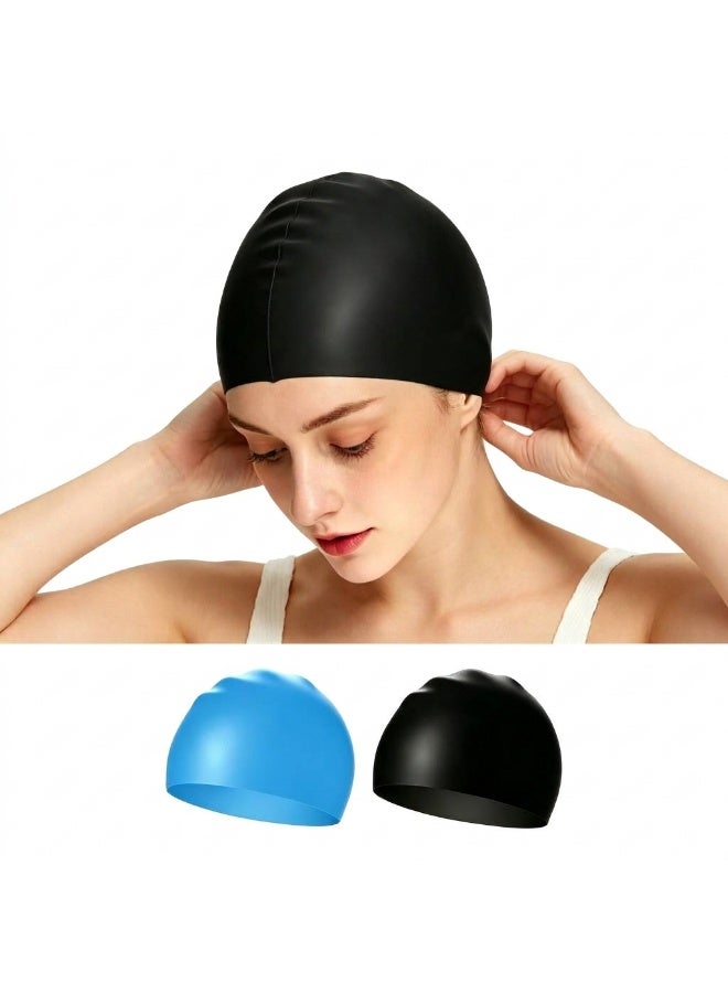 SUCITY 2 Pcs Non-Slip Silicone Swim Hats, Waterproof Sealed Swim Caps, High Elastic Durable Swimming Caps, Flexible Silicone Swimming Hats for Adult Men Women - Image 1