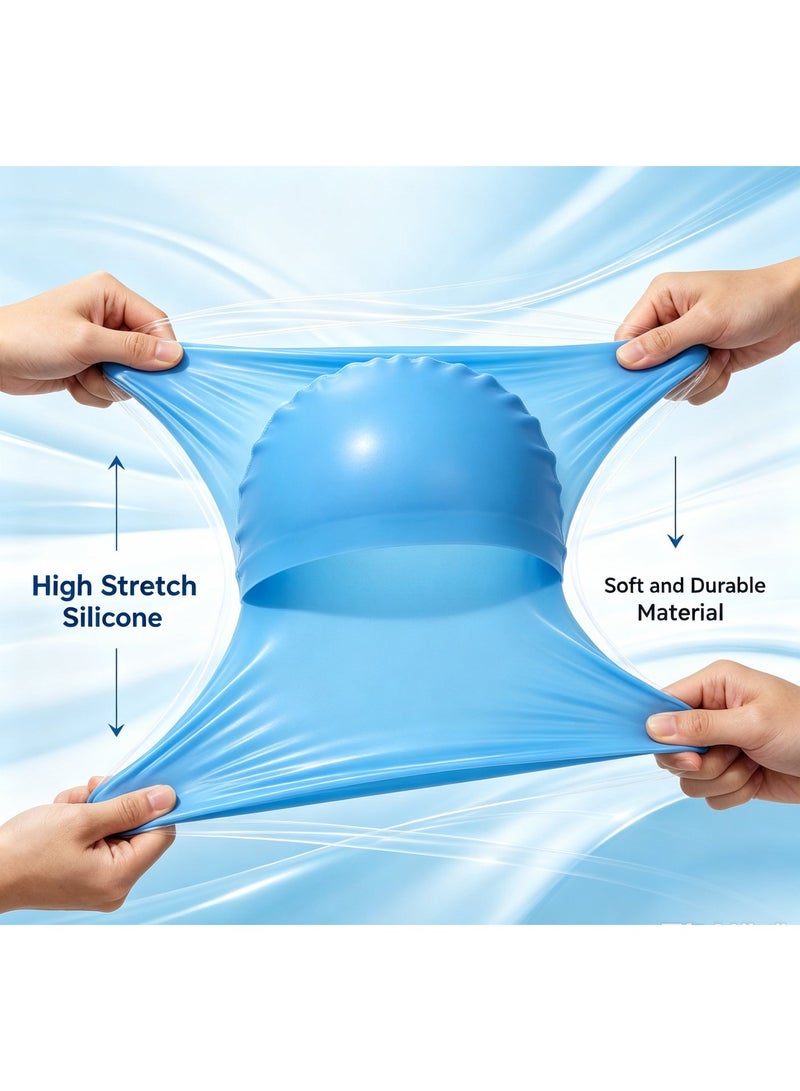 SUCITY 2 Pcs Non-Slip Silicone Swim Hats, Waterproof Sealed Swim Caps, High Elastic Durable Swimming Caps, Flexible Silicone Swimming Hats for Adult Men Women - Image 5