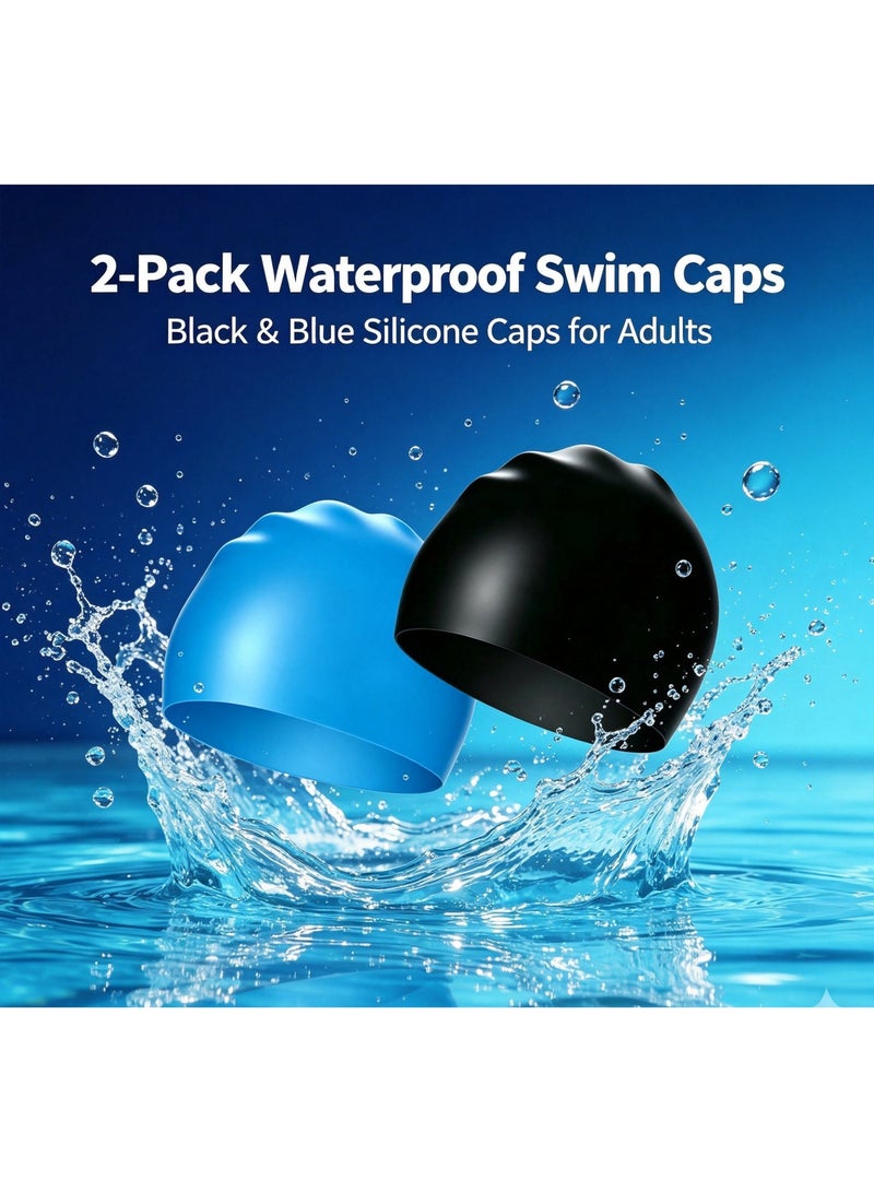 SUCITY 2 Pcs Non-Slip Silicone Swim Hats, Waterproof Sealed Swim Caps, High Elastic Durable Swimming Caps, Flexible Silicone Swimming Hats for Adult Men Women - Image 2