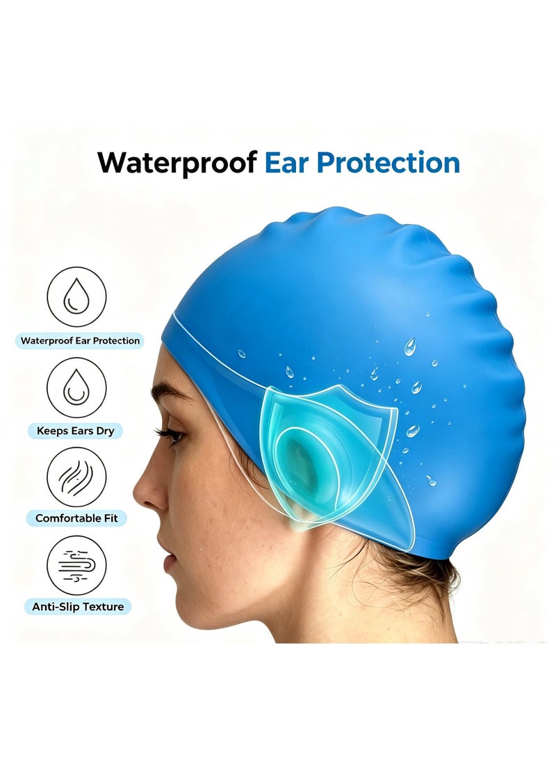 SUCITY 2 Pcs Non-Slip Silicone Swim Hats, Waterproof Sealed Swim Caps, High Elastic Durable Swimming Caps, Flexible Silicone Swimming Hats for Adult Men Women - Image 4