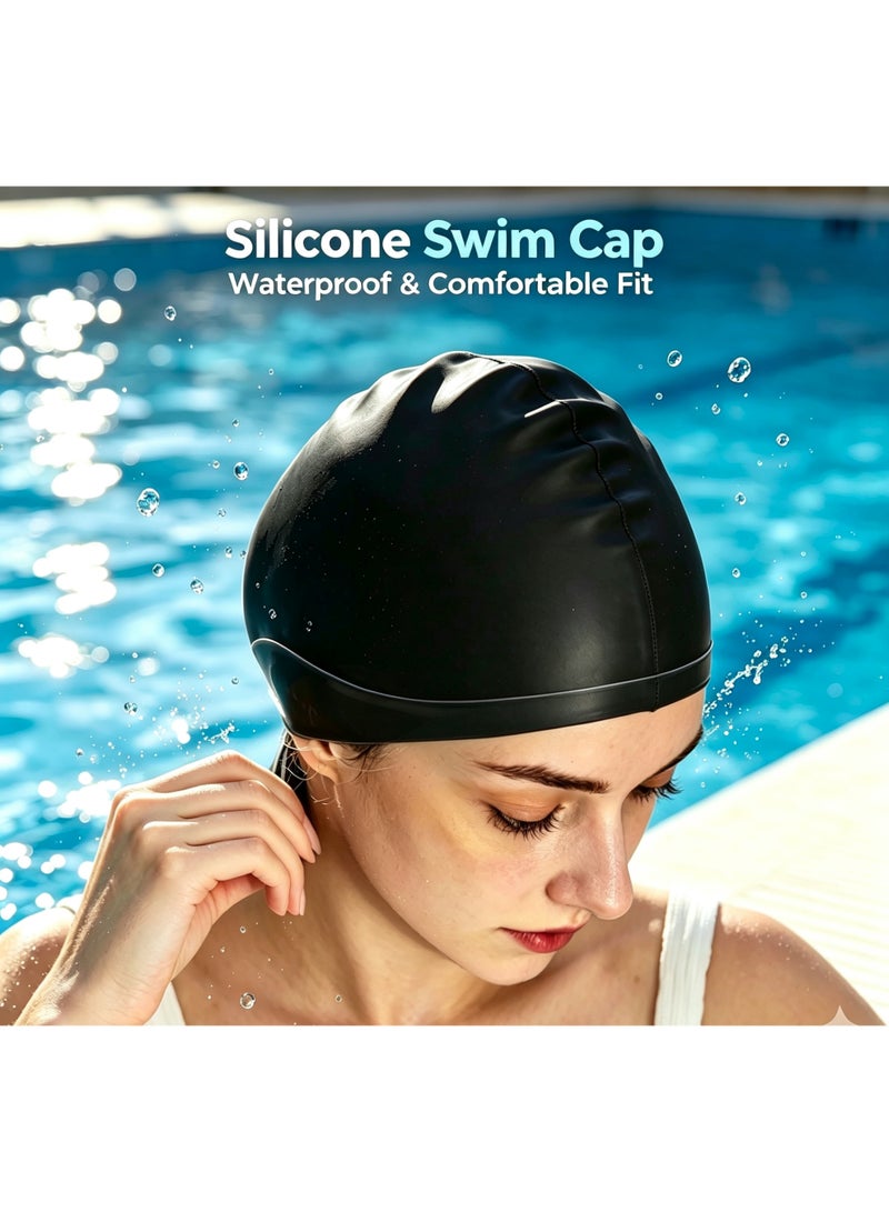 SUCITY 2 Pcs Non-Slip Silicone Swim Hats, Waterproof Sealed Swim Caps, High Elastic Durable Swimming Caps, Flexible Silicone Swimming Hats for Adult Men Women - Image 3