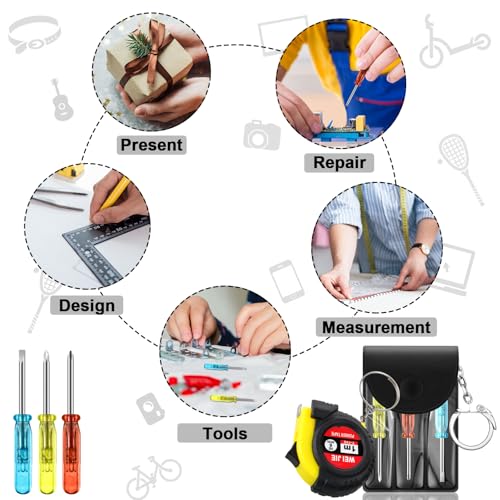 Saysurey 48 Pcs Mini Tape Screwdriver Keychain Set Christmas Men Gifts Bulk Adult Party Favors Multitool Pen Card Tool Measuring Keychains Stocking Christmas Stuffers for Men Dad (Yellow,Black) - Image 4
