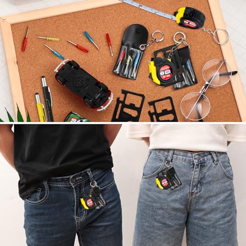 Saysurey 48 Pcs Mini Tape Screwdriver Keychain Set Christmas Men Gifts Bulk Adult Party Favors Multitool Pen Card Tool Measuring Keychains Stocking Christmas Stuffers for Men Dad (Yellow,Black) - Image 5