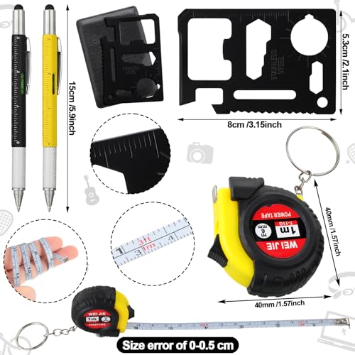 Saysurey 48 Pcs Mini Tape Screwdriver Keychain Set Christmas Men Gifts Bulk Adult Party Favors Multitool Pen Card Tool Measuring Keychains Stocking Christmas Stuffers for Men Dad (Yellow,Black) - Image 3