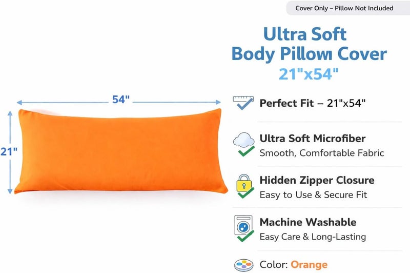 EVOLIVE Ultra Soft Microfiber Body Pillow Cover/Pillowcases 21"x54" with Hidden Zipper Closure (21"x54" Body Pillow Cover, Orange) - Image 3