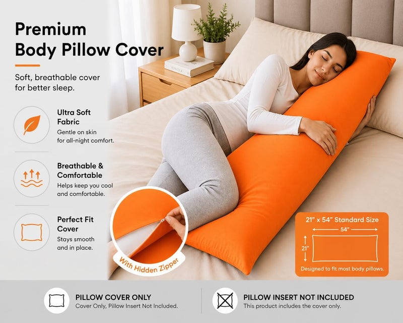 EVOLIVE Ultra Soft Microfiber Body Pillow Cover/Pillowcases 21"x54" with Hidden Zipper Closure (21"x54" Body Pillow Cover, Orange) - Image 4
