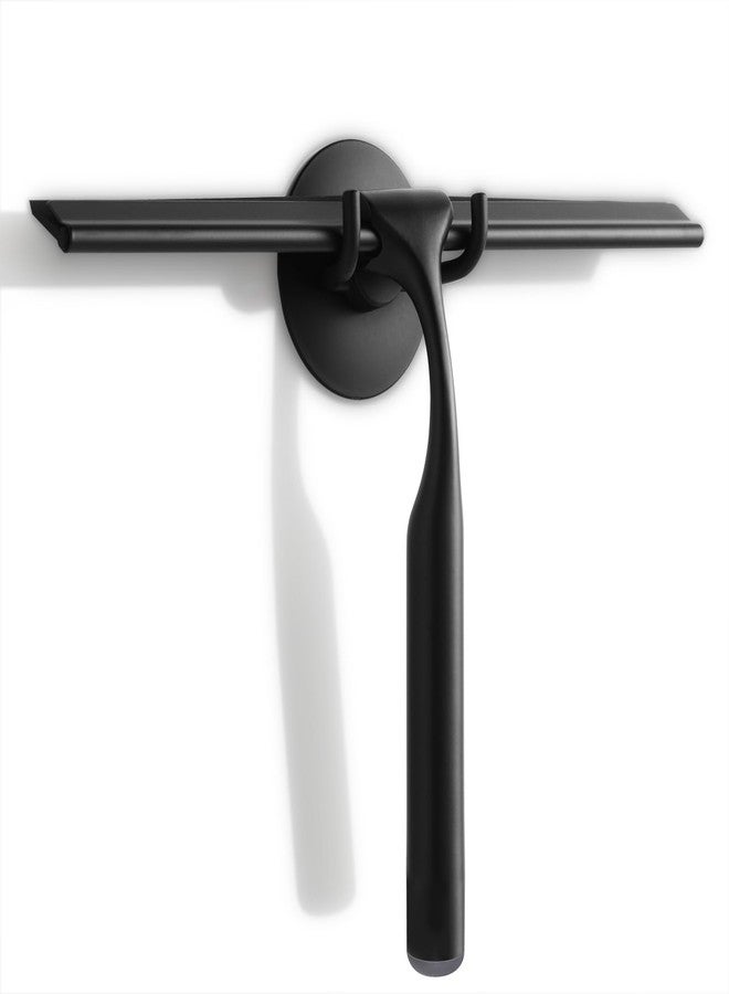 Quntis 10-Inch Matte Black Shower Squeegee for Glass Doors - Stainless Steel with Non-Slip Handle, Replacement Blade & Hook - Ideal for Bathroom, Mirrors, Tiles, and Car Windows - Image 1