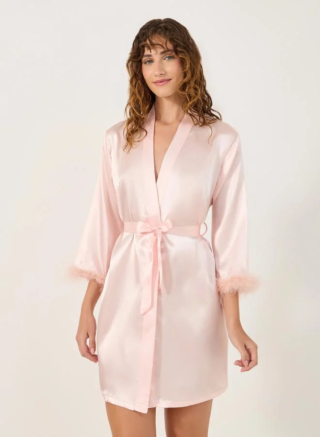 Styli Satin Bride Nightdress with Feather Trim