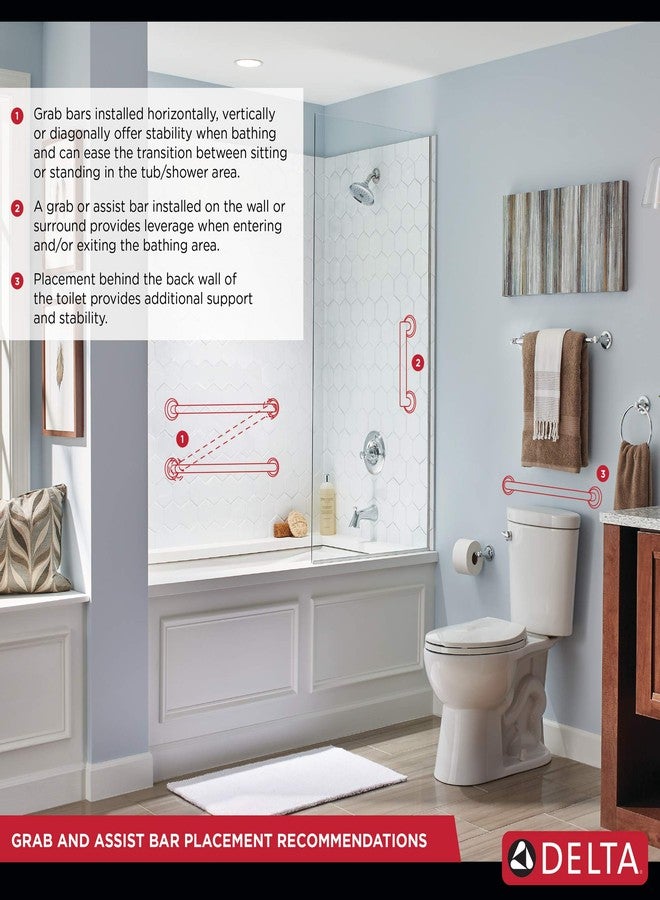 Delta 5600 Series (1-Pack) 36' Shower Grab Bar Seniors ADA Compliant Optic White Bathroom Safety Handle for Shower, Bathtub | Wall Mounted 450 lb Capacity Balance Assist, Grip DF5636W - Image 3