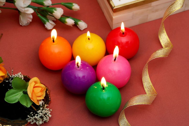 ROKOO Diwali Candle Unscented 3 Inch Round Ball Pillar Candles - 24 Hour - Premium European Quality - Wedding, Party, Church, Spa, and Home Decoration Smokeless Dripless Paraffin Wax Candles Gift Pack of 6 - Image 5