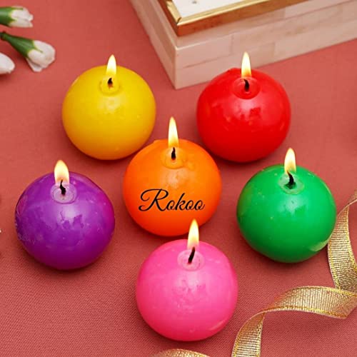ROKOO Diwali Candle Unscented 3 Inch Round Ball Pillar Candles - 24 Hour - Premium European Quality - Wedding, Party, Church, Spa, and Home Decoration Smokeless Dripless Paraffin Wax Candles Gift Pack of 6 - Image 2