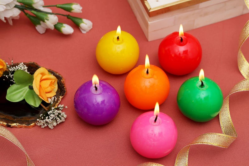 ROKOO Diwali Candle Unscented 3 Inch Round Ball Pillar Candles - 24 Hour - Premium European Quality - Wedding, Party, Church, Spa, and Home Decoration Smokeless Dripless Paraffin Wax Candles Gift Pack of 6 - Image 3