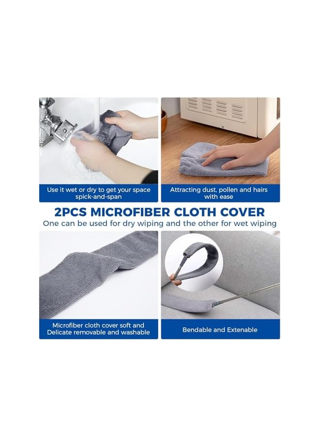 promass Retractable Gap Dust Cleaner Cleaning Tools, Retractable Duster Brush, for Cleaning Under Appliances Furniture Couch Fridge, with 2 Microfiber Dusting Cloths Long Handle Washable - Image 3