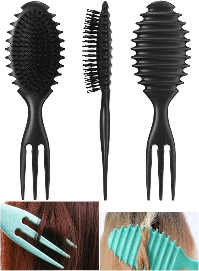 3-in-1 Curl Defining and Styling Hair Brush with Flexible Cushion, Ball-Tipped Nylon Bristles, Three-Pronged Sectioning Pick, Lightweight 105 g, 27 cm - Image 1