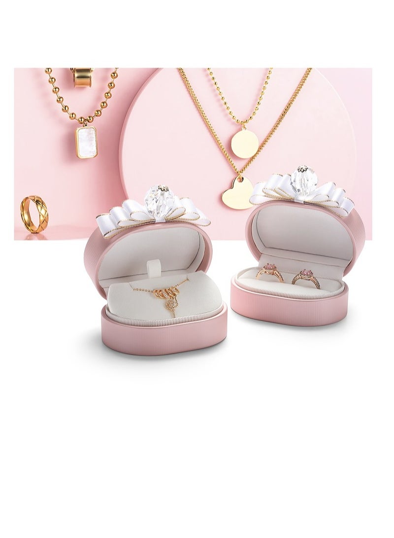 صندوق مجوهرات من قطعة واحدة باللون الوردي مع جلد البولي يوريثان للنساء والفتيات صندوق قلادة - Image 2