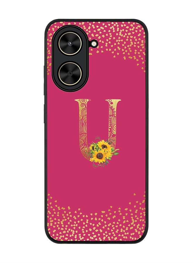 Stylizedd For Xiaomi Poco C71 / Redmi A5 4G Case,Slim fit Camera Protection, Shockproof Thin Phone cover  - Custom Floral Monogram - U ( Deep Pink )