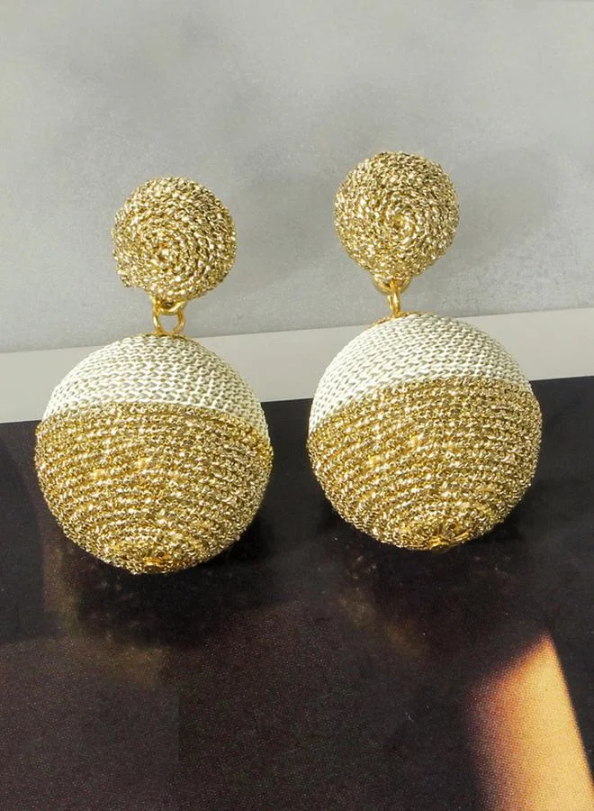 Take Two Two-Tone Woven Ball Drop Earrings