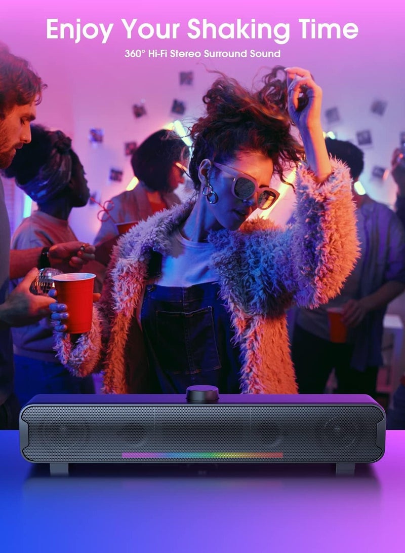 onikuma Computer Speakers Bluetooth RGB Laptop SoundBar 16W Dual HiFi Stereo with 6 LED Color Mode Soundbar USB Powered Computer Speakers for Monitor Phone PC Laptop  - Image 2