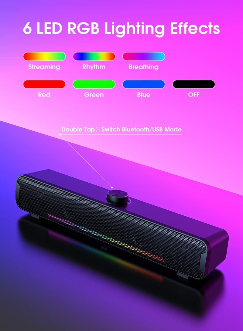 onikuma Computer Speakers Bluetooth RGB Laptop SoundBar 16W Dual HiFi Stereo with 6 LED Color Mode Soundbar USB Powered Computer Speakers for Monitor Phone PC Laptop  - Image 4