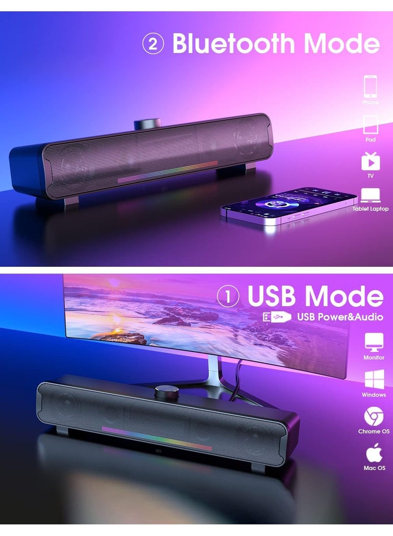 onikuma Computer Speakers Bluetooth RGB Laptop SoundBar 16W Dual HiFi Stereo with 6 LED Color Mode Soundbar USB Powered Computer Speakers for Monitor Phone PC Laptop  - Image 5