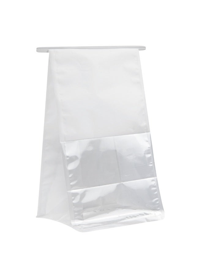 Restaurantware Bag Tek 6.3 x 5.1 x 10.2 Inch Tin Tie Bags With Windows, 100 Resealable Bakery Bags with Windows - Flat Bottom, For Cookies or Coffee Beans, White Cotton Paper Tin Tie Bags - Image 1