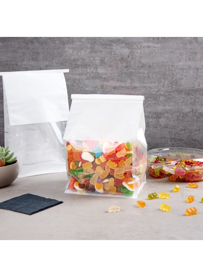 Restaurantware Bag Tek 6.3 x 5.1 x 10.2 Inch Tin Tie Bags With Windows, 100 Resealable Bakery Bags with Windows - Flat Bottom, For Cookies or Coffee Beans, White Cotton Paper Tin Tie Bags - Image 4