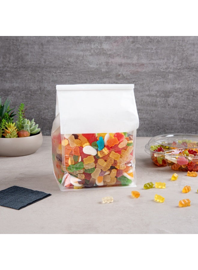 Restaurantware Bag Tek 6.3 x 5.1 x 10.2 Inch Tin Tie Bags With Windows, 100 Resealable Bakery Bags with Windows - Flat Bottom, For Cookies or Coffee Beans, White Cotton Paper Tin Tie Bags - Image 3