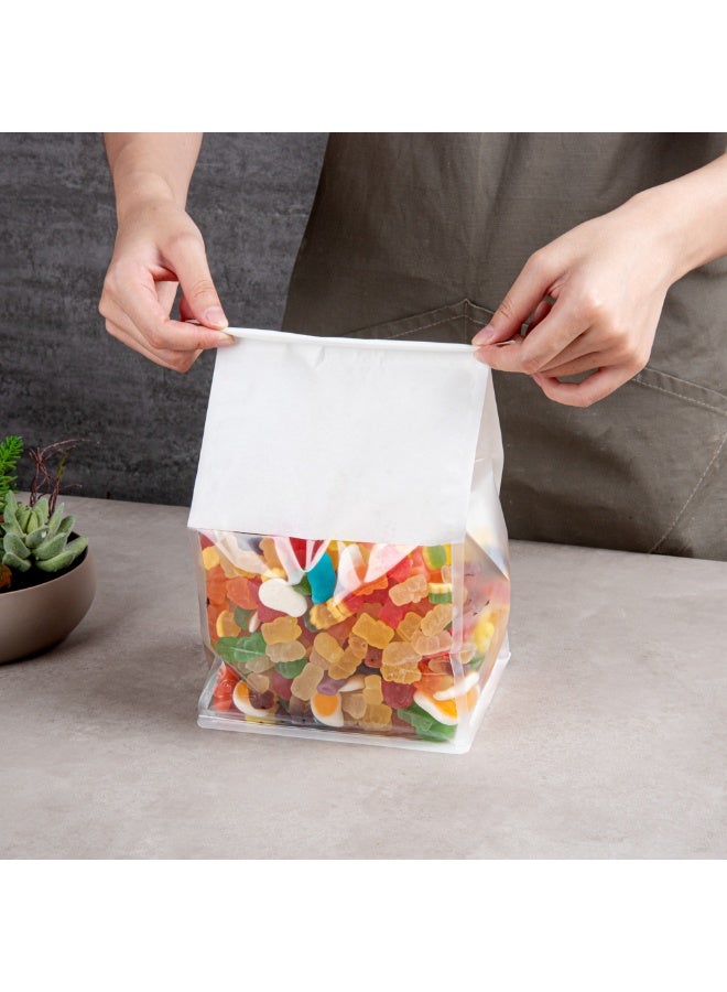 Restaurantware Bag Tek 6.3 x 5.1 x 10.2 Inch Tin Tie Bags With Windows, 100 Resealable Bakery Bags with Windows - Flat Bottom, For Cookies or Coffee Beans, White Cotton Paper Tin Tie Bags - Image 5