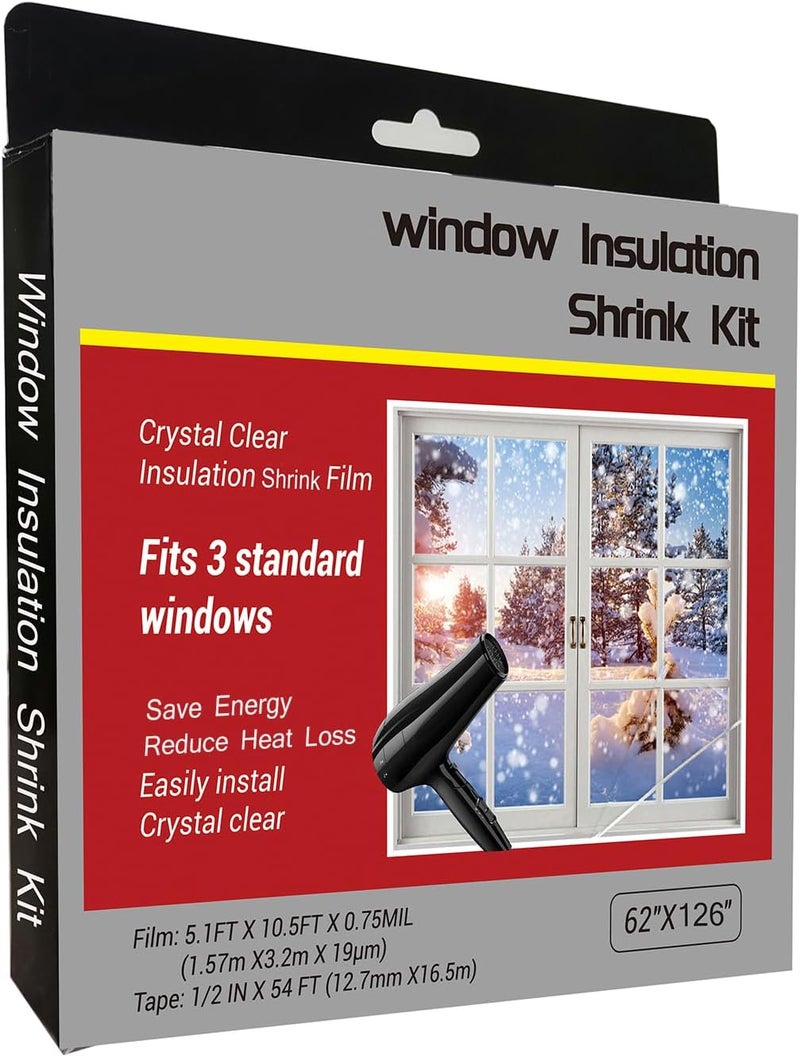FonsBleaudy Insulating Film Window Kit to Keep Cold Out Window Shrink Film Insulator Kit (3 Windows) - Image 1