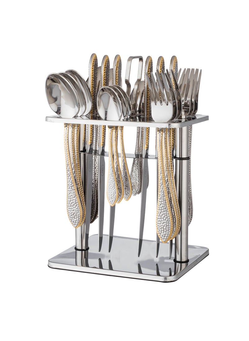 Bin Shahon 24 Piece Stainless Steel Spoon Set with Stand with Gold Engraving  - Image 1