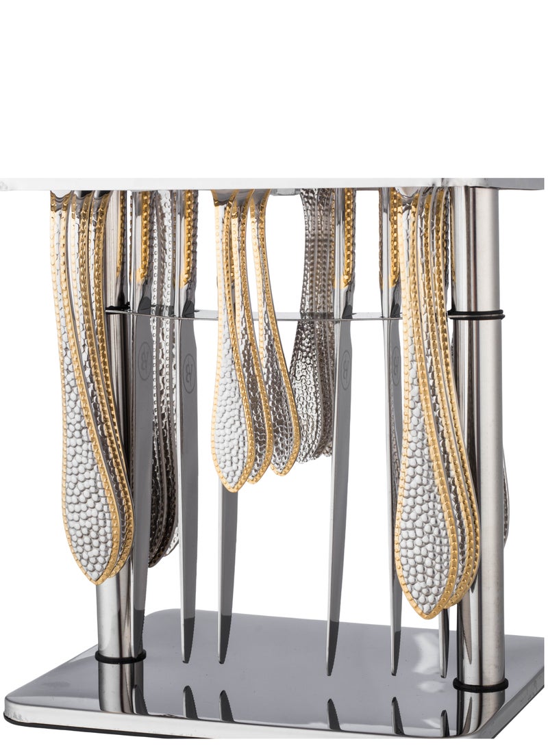 Bin Shahon 24 Piece Stainless Steel Spoon Set with Stand with Gold Engraving  - Image 2