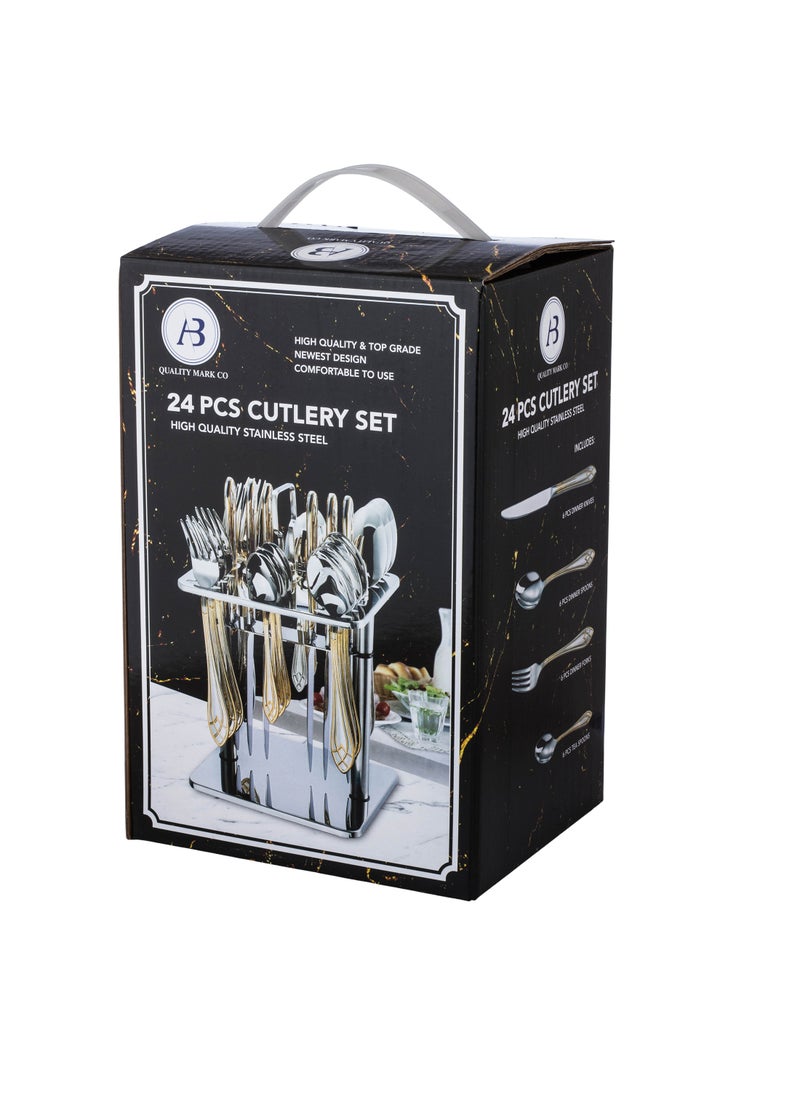Bin Shahon 24 Piece Stainless Steel Spoon Set with Stand with Gold Engraving  - Image 4