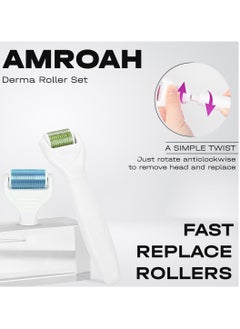 AMROAH 4 in 1 Titanium Derma Roller Set 300 700 1200 Micro Needle 0.25mm 0.3mm, Cosmetic Microneedling Tool Derma Roller Kit for Male & Female Face Body Skin Hair Growth Scalp  - Image 4