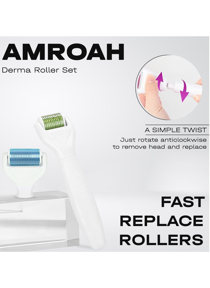 AMROAH 4 in 1 Titanium Derma Roller Set 300 700 1200 Micro Needle 0.25mm 0.3mm, Cosmetic Microneedling Tool Derma Roller Kit for Male & Female Face Body Skin Hair Growth Scalp  - Image 4