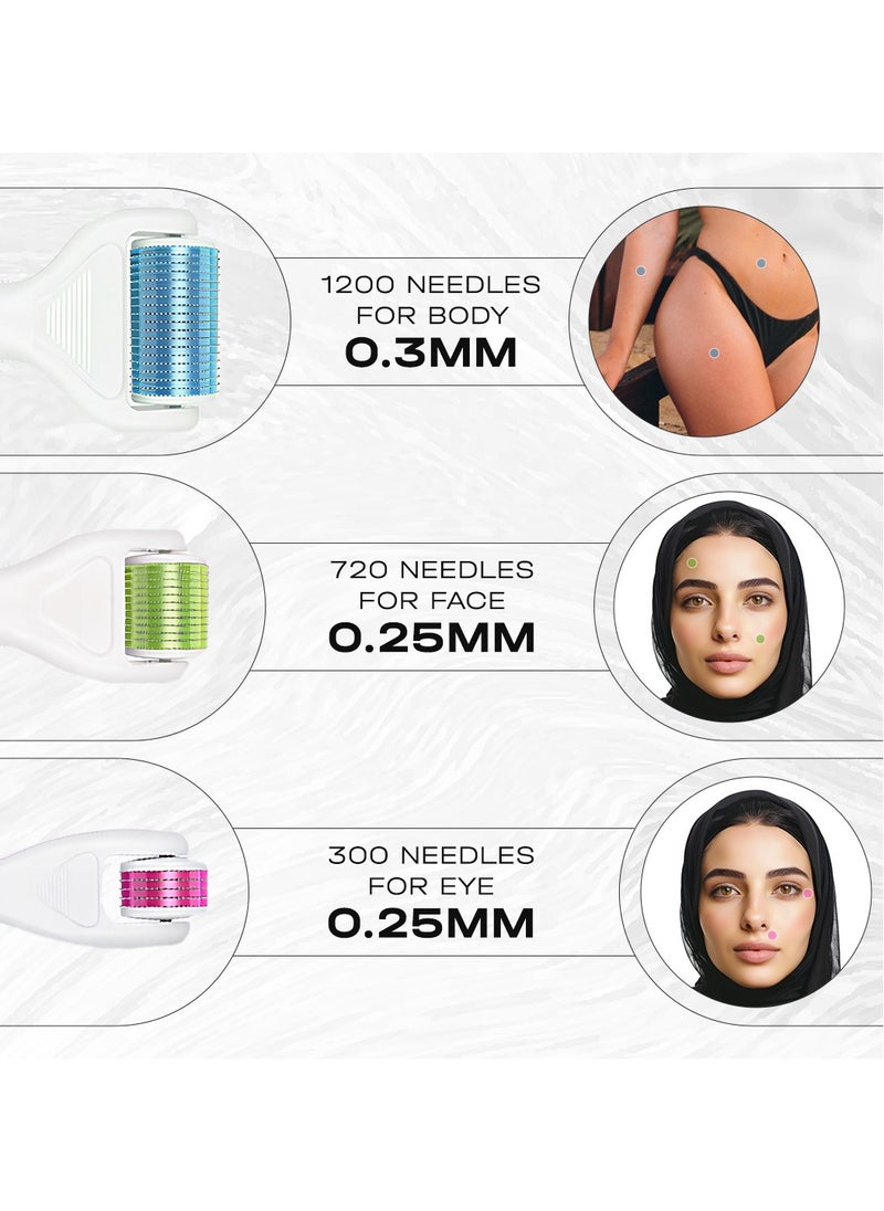 AMROAH 4 in 1 Titanium Derma Roller Set 300 700 1200 Micro Needle 0.25mm 0.3mm, Cosmetic Microneedling Tool Derma Roller Kit for Male & Female Face Body Skin Hair Growth Scalp  - Image 3