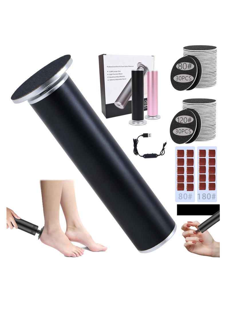 2-in-1 Electric Callus Remover for Feet & Hands, Professional 600RPM Aluminum 12cm Foot File with Stepless Speed Control, w/80 Replaceable Sandpaper Discs (4 Sizes) for Dead Skin Removal