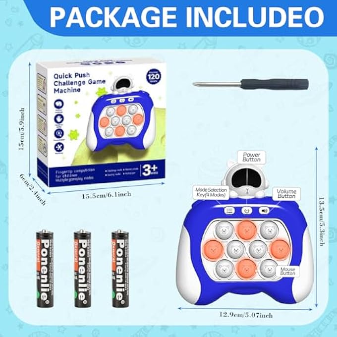 HEEGABEM QUICK PUSH POP GAME IT,QUICK PUSH LIGHT UP POP GAME MACHINE,HANDHELD FIDGET CONSOLE SENSORY TOY FOR KIDS ADULTS, BIRTHDAY GIFTS FOR BOYS GIRLS TEENS-BLUE ASTRONAUT - Image 4