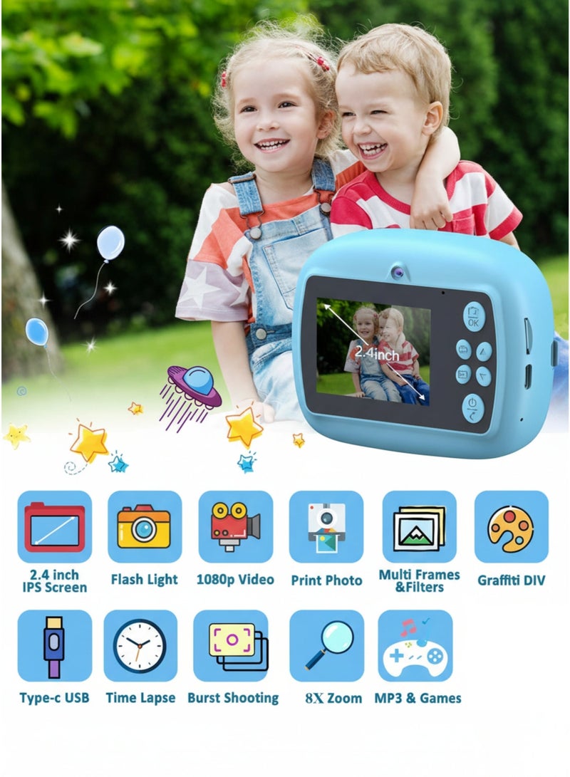 vexa pro Kids Instant Print Camera – 48MP Photo, 1080P HD Video, Inkless Thermal Print, 64GB Card, DIY Pens & Paper - Image 2
