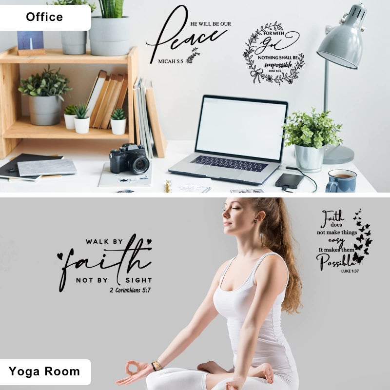 Leinuosen 12 Styles Bible Verse Wall Decals Inspirational Decals Peel and Stick Vinyl Christian Stickers Prayer Wall Decor Butterfly Quotes Decor Art Sticker for Bedroom(Black) - Image 5