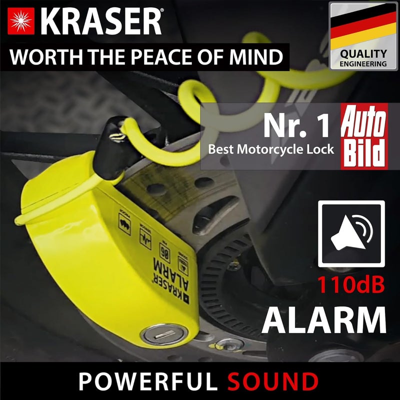 KRASER KR6Y Anti-Theft Disc Lock with 110dB Alarm - Waterproof Motorcycle Security - Image 2