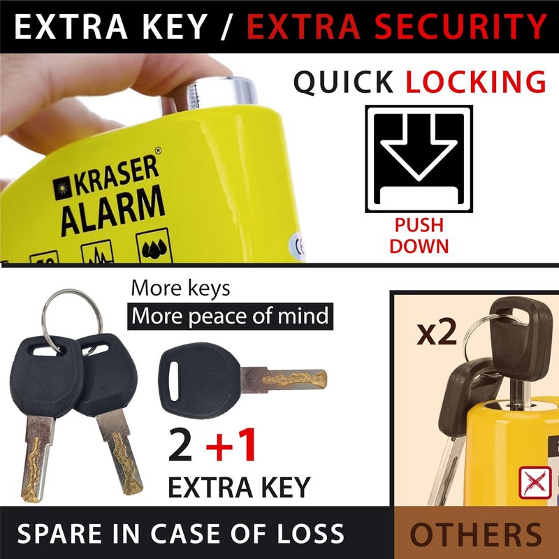 KRASER KR6Y Anti-Theft Disc Lock with 110dB Alarm - Waterproof Motorcycle Security - Image 5